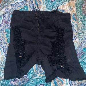 Fashion Nova Distressed Black Bermuda Shorts